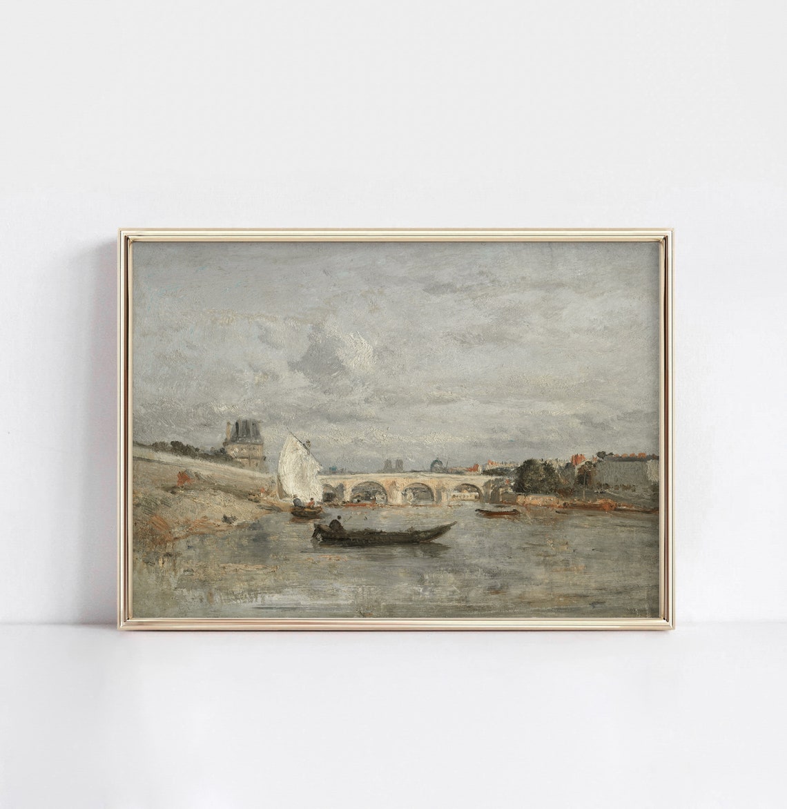 Le Pont Royal Vintage Parisian River Painting Muted City Artwork 657 - Image 2