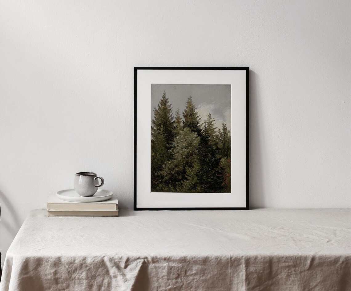 Conifers Vintage Tree Landscape Art Print - Image 2