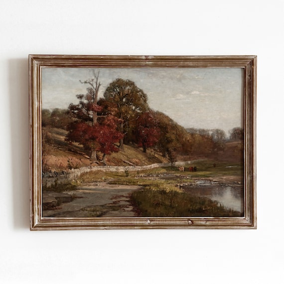 Autumn Landscape With Cows Vintage Art Print