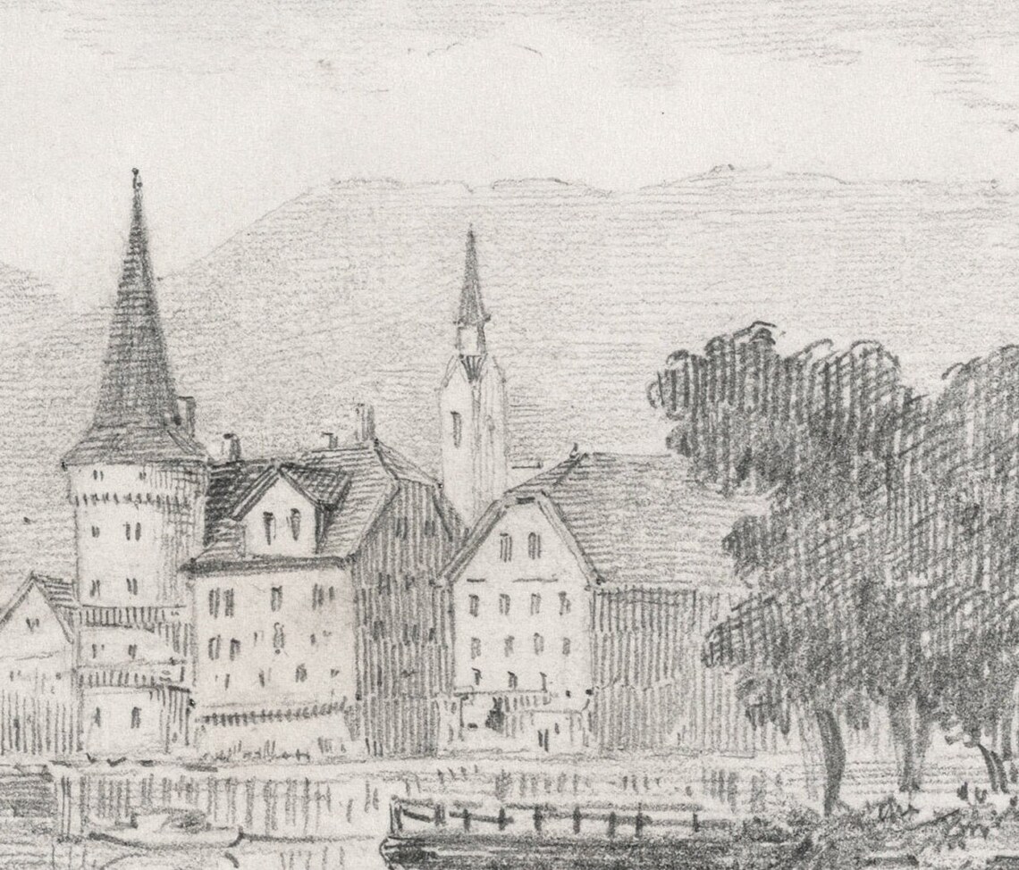 Lucerne Sketch Vintage Swiss Cityscape Art Print - Image 2