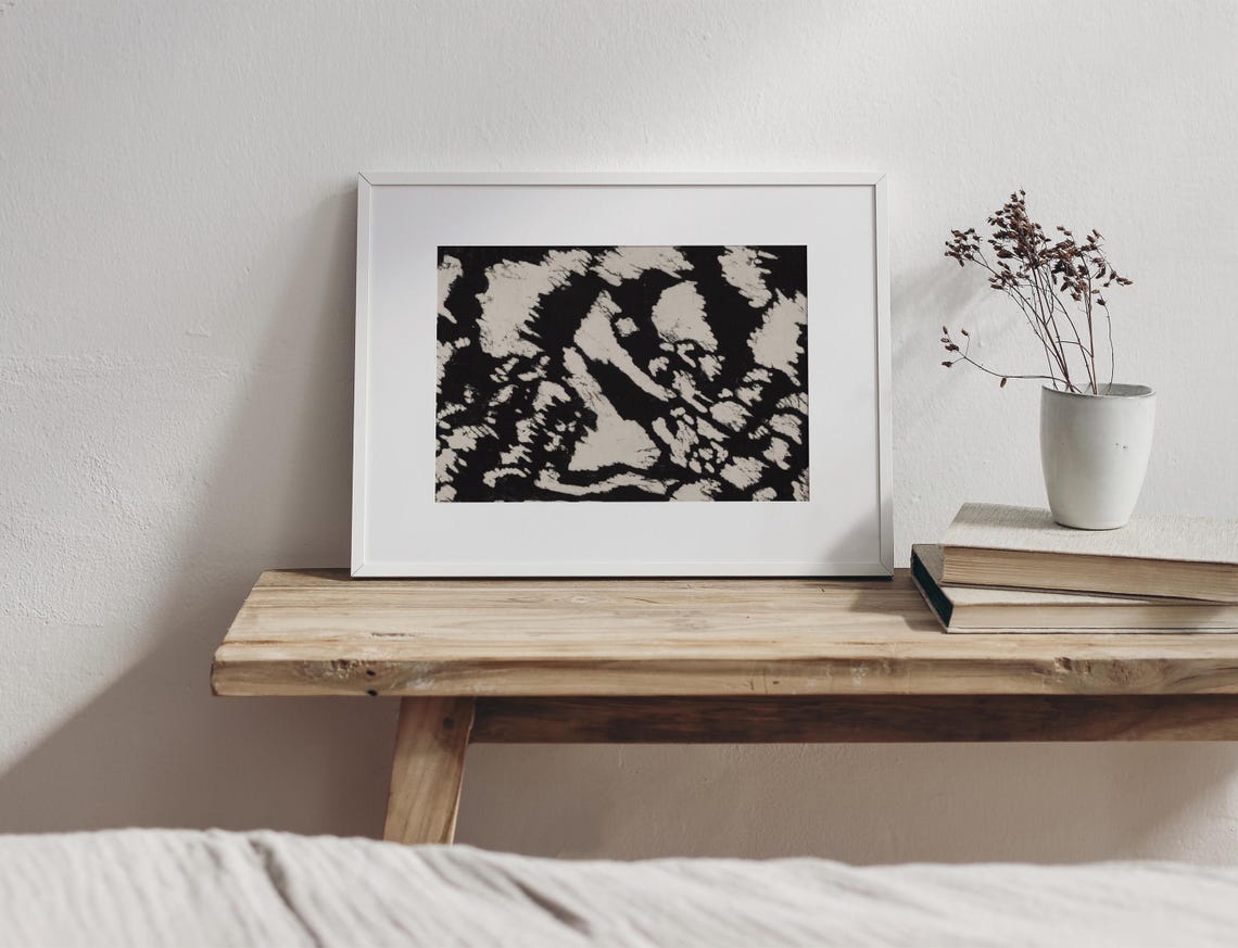 Black And White Abstract Ink Brushwork Organic Shapes Modern Art Print - Image 3