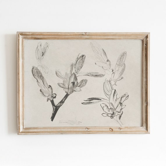 Budding Branches Sketch, Vintage Botanical Art Print