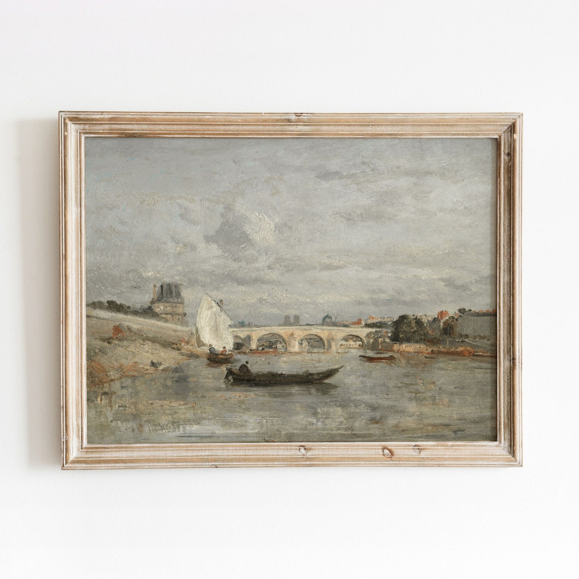 Le Pont Royal Vintage Parisian River Painting Muted City Artwork 657