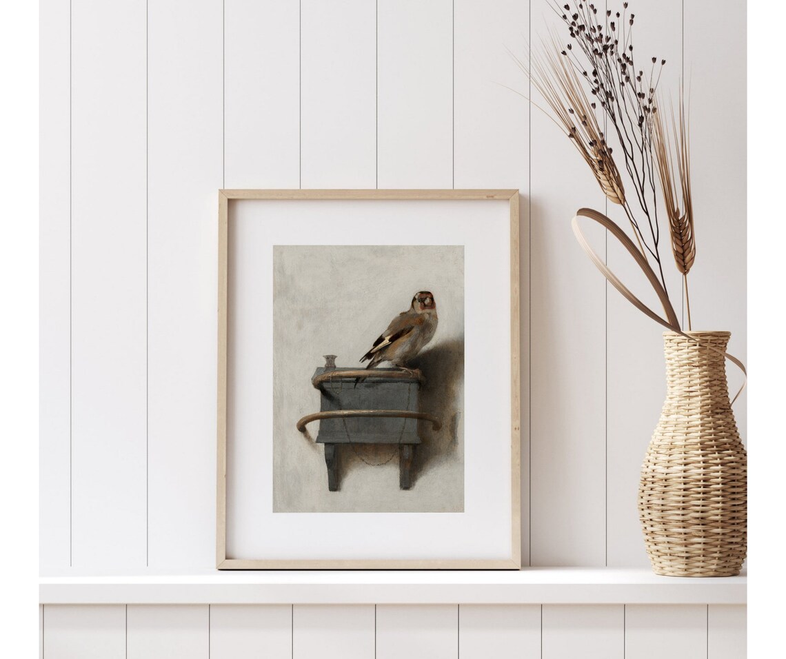 Goldfinch Vintage Bird Painting, Neutral Bird Art Print - Image 3