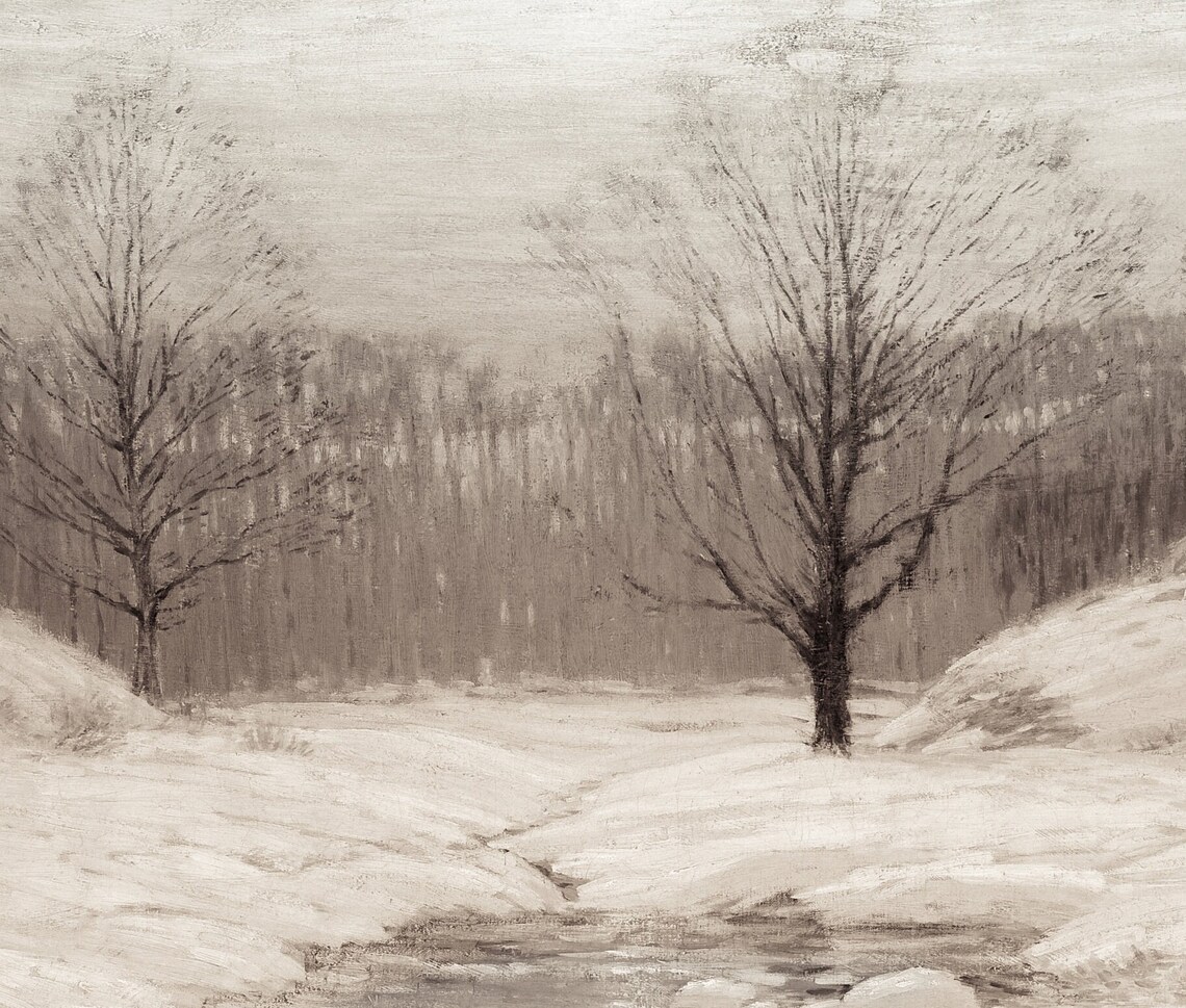 Hazy Winter Morning Vintage Neutral Landscape Art Print - Image 3