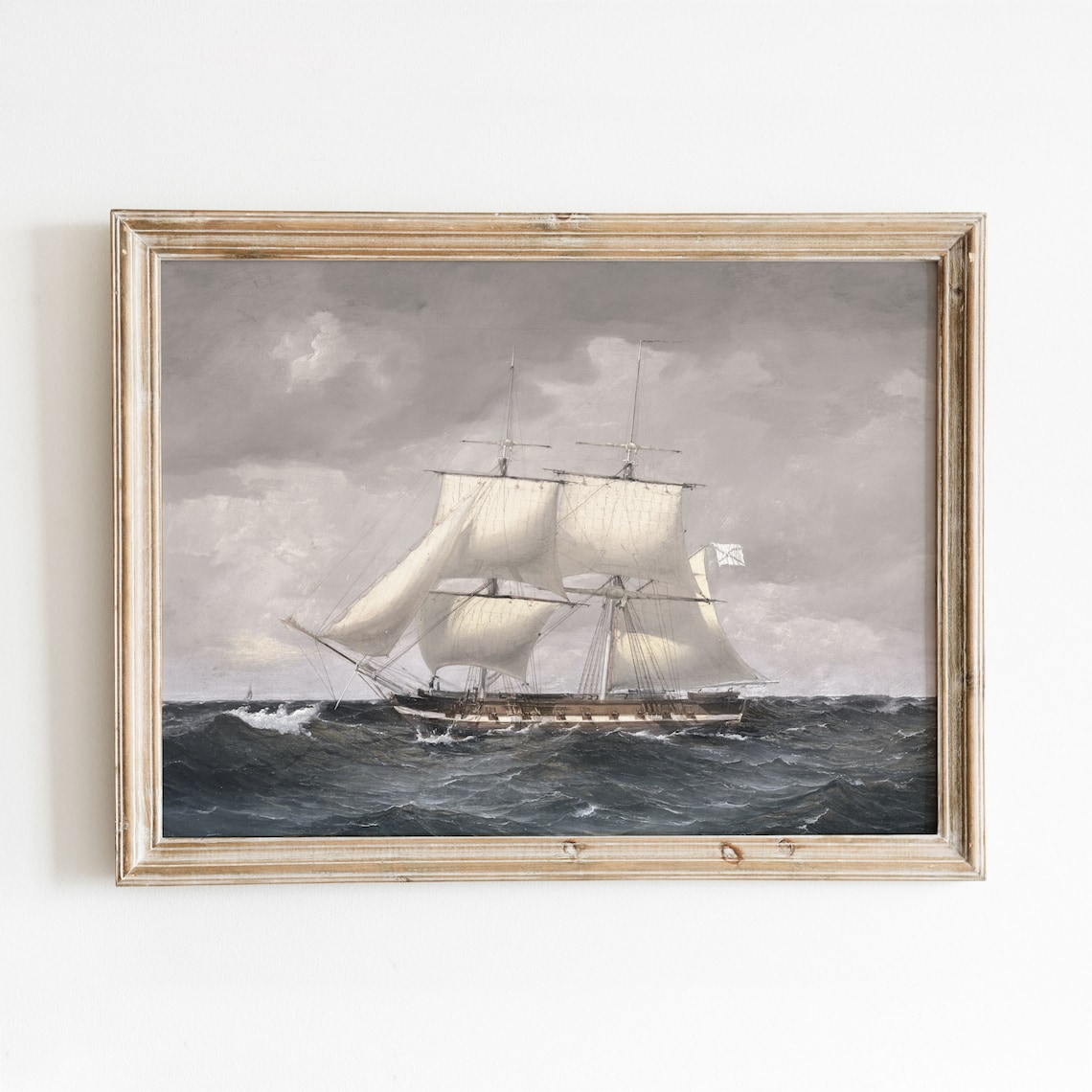 White Sails Vintage Ship Art Print, Antique Nautical