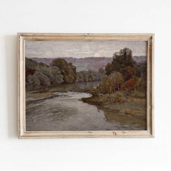 Cold River Vintage Cool-Toned Landscape Art Print
