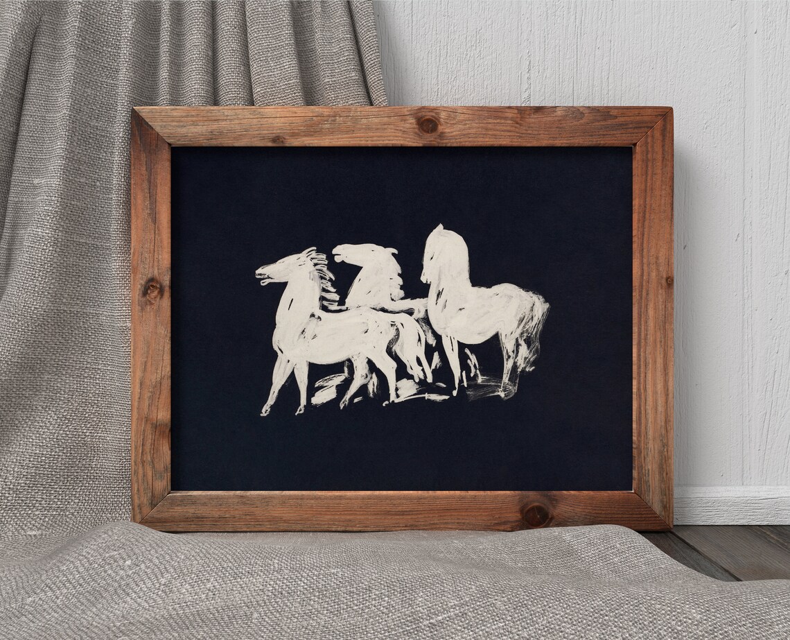 Three White Horses Vintage Minimalist Art Print - Image 4