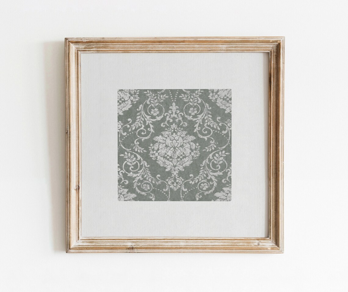Bordered Green Damask Vintage Floral Pattern Art Print