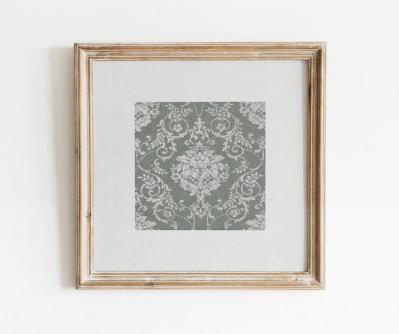 Bordered Green Damask Vintage Floral Pattern Art Print