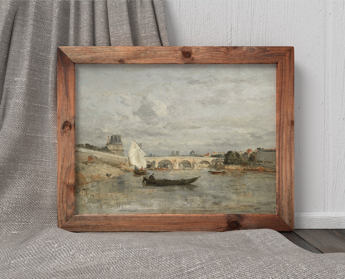 Le Pont Royal Vintage Parisian River Painting Muted City Artwork 657 - Image 4