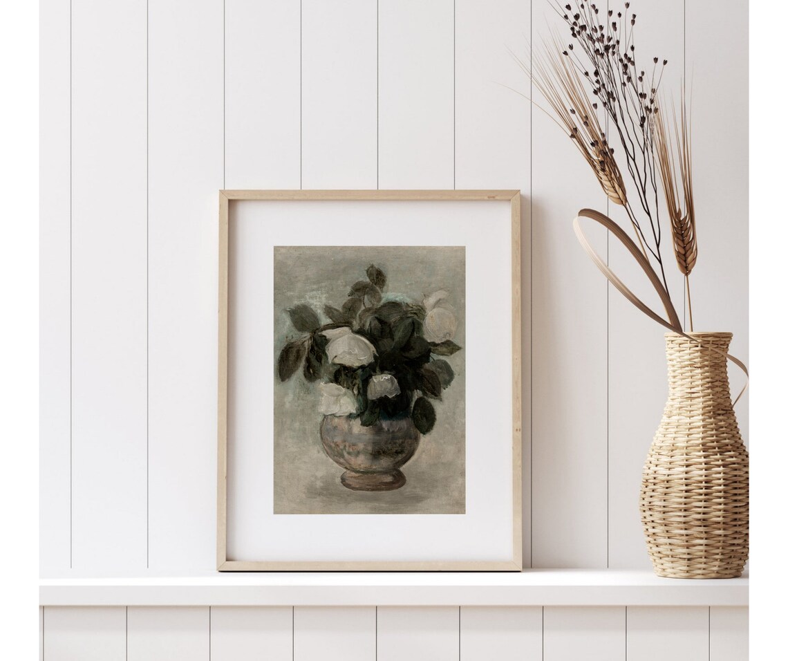 Neutral Bouquet Vintage Floral Painting Art Print - Image 3