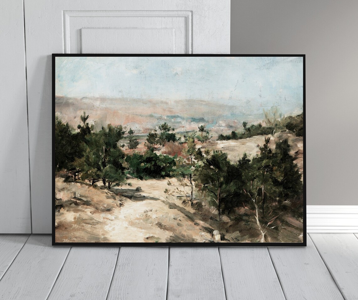 Pine Tree Landscape Vintage Mountain Art Print - Image 2