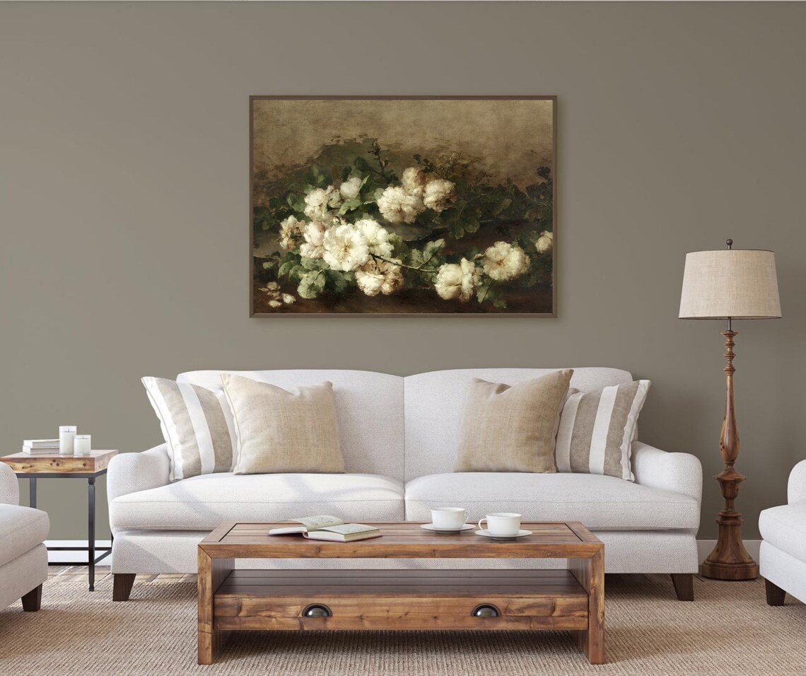 White Floral Still Life Vintage Rose Art Print - Image 4