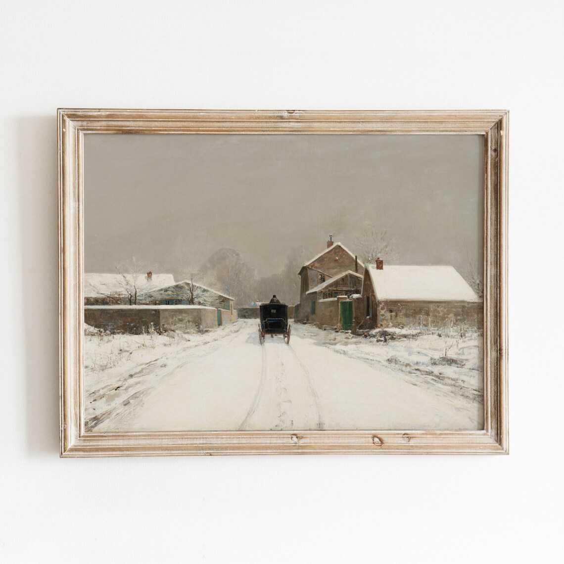 Winter Carriage Landscape Vintage Snowy Village Art Print