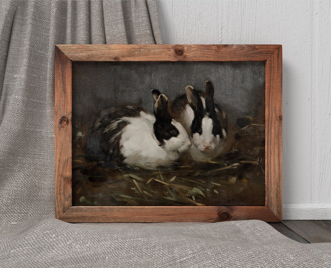 Dutch Rabbits Vintage Animal Painting, Easter Decor Art - Image 4