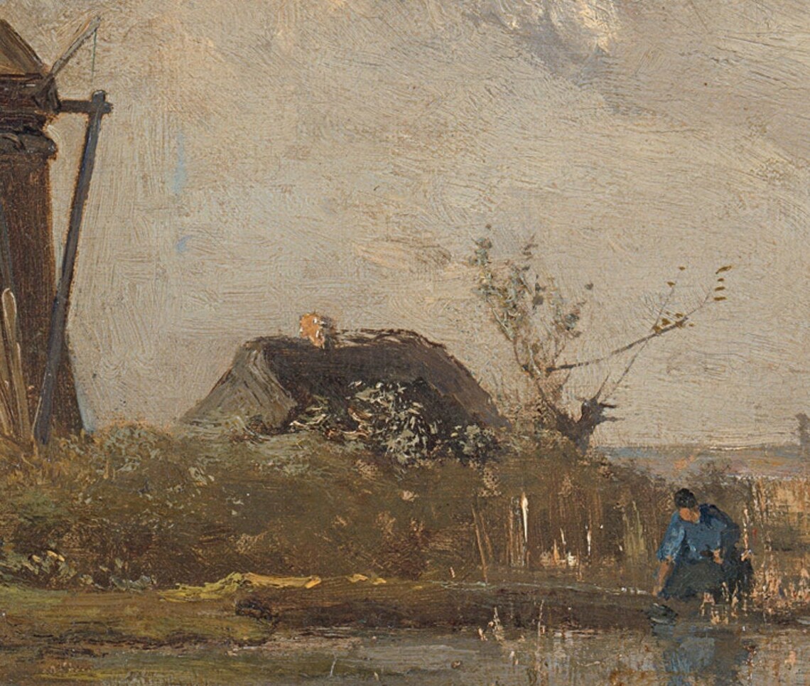 Brown Windmill Landscape Vintage Farmhouse Art Print - Image 2