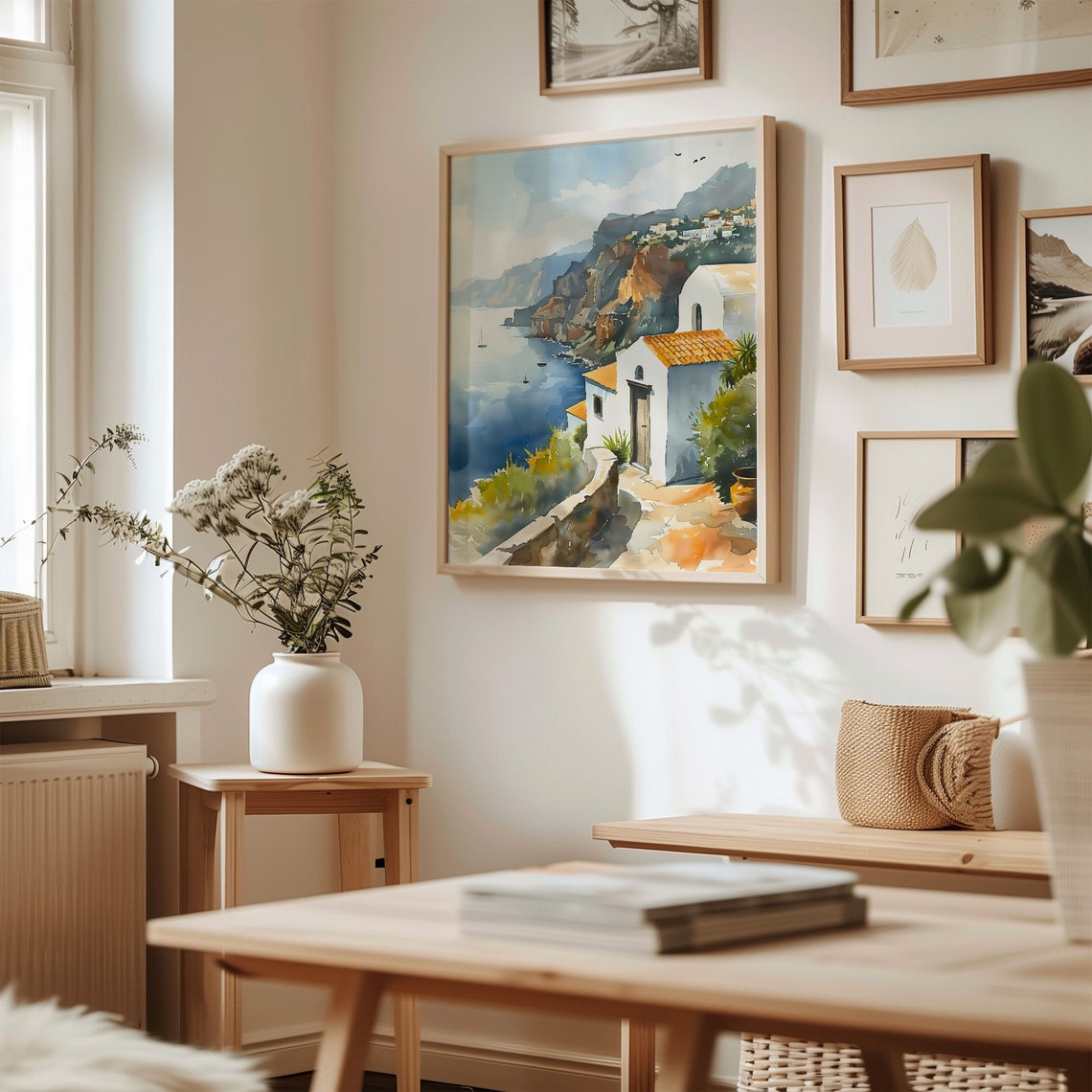 Santorini Whitewashed Cliffside Village Aegean Watercolor Poster - Image 3