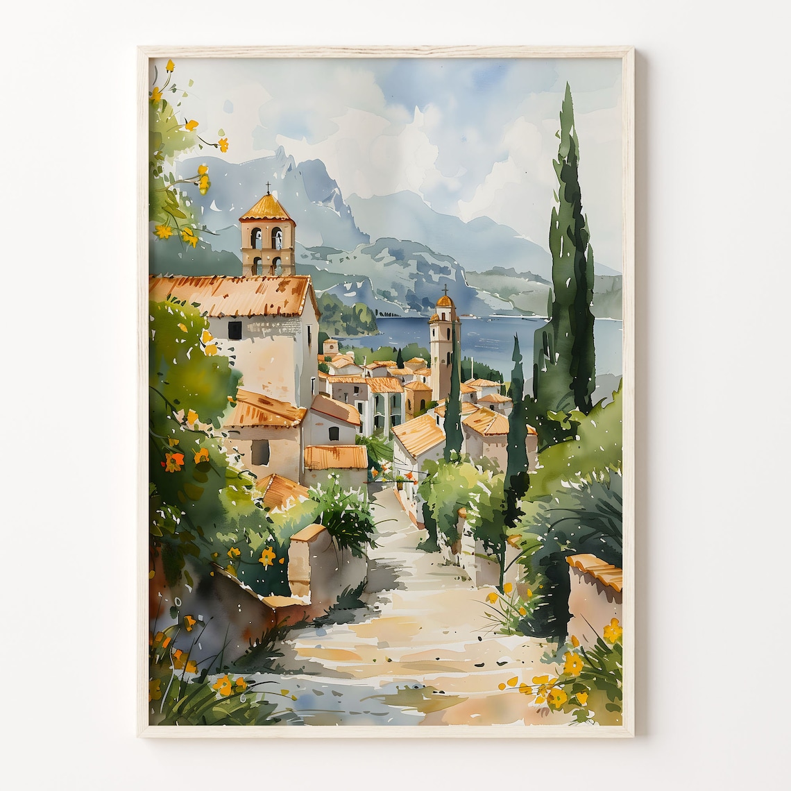 Granada Spain Andalusian Hill Village Church Watercolor Poster