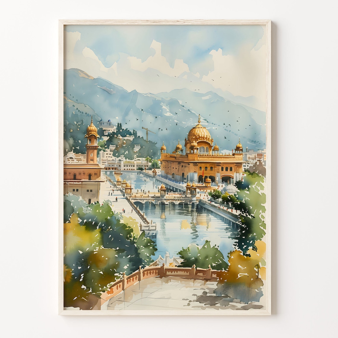 Amritsar Watercolor Travel Poster, Golden Temple
