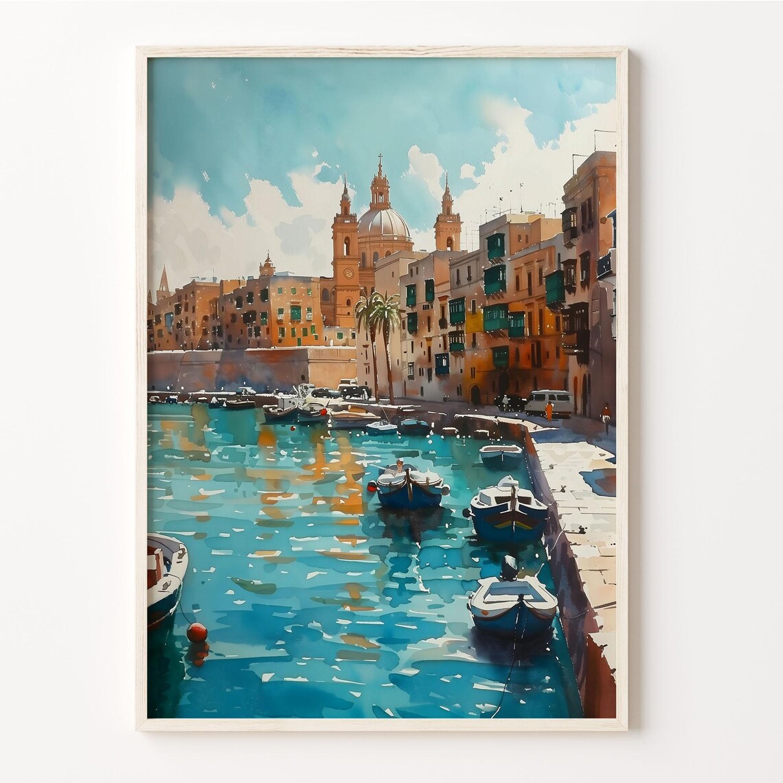 Malta Watercolor Travel Poster, Europe Wall Art