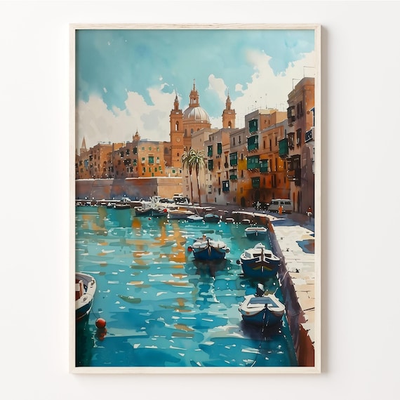 Malta Watercolor Travel Poster, Europe Wall Art