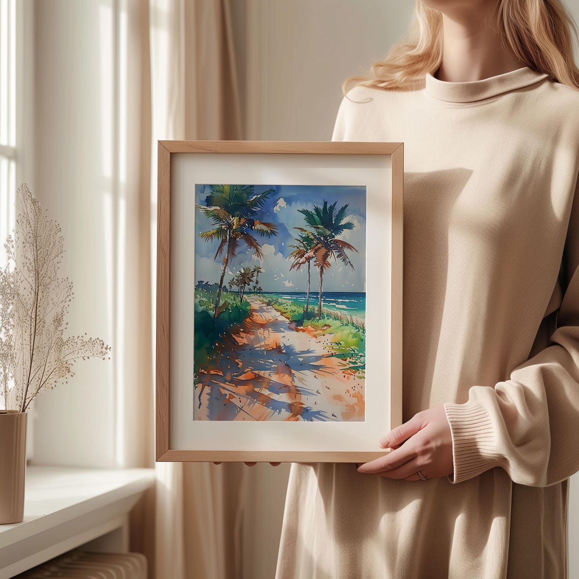 Siesta Key Florida Palm Beach Path Watercolor Painting Poster - Image 2
