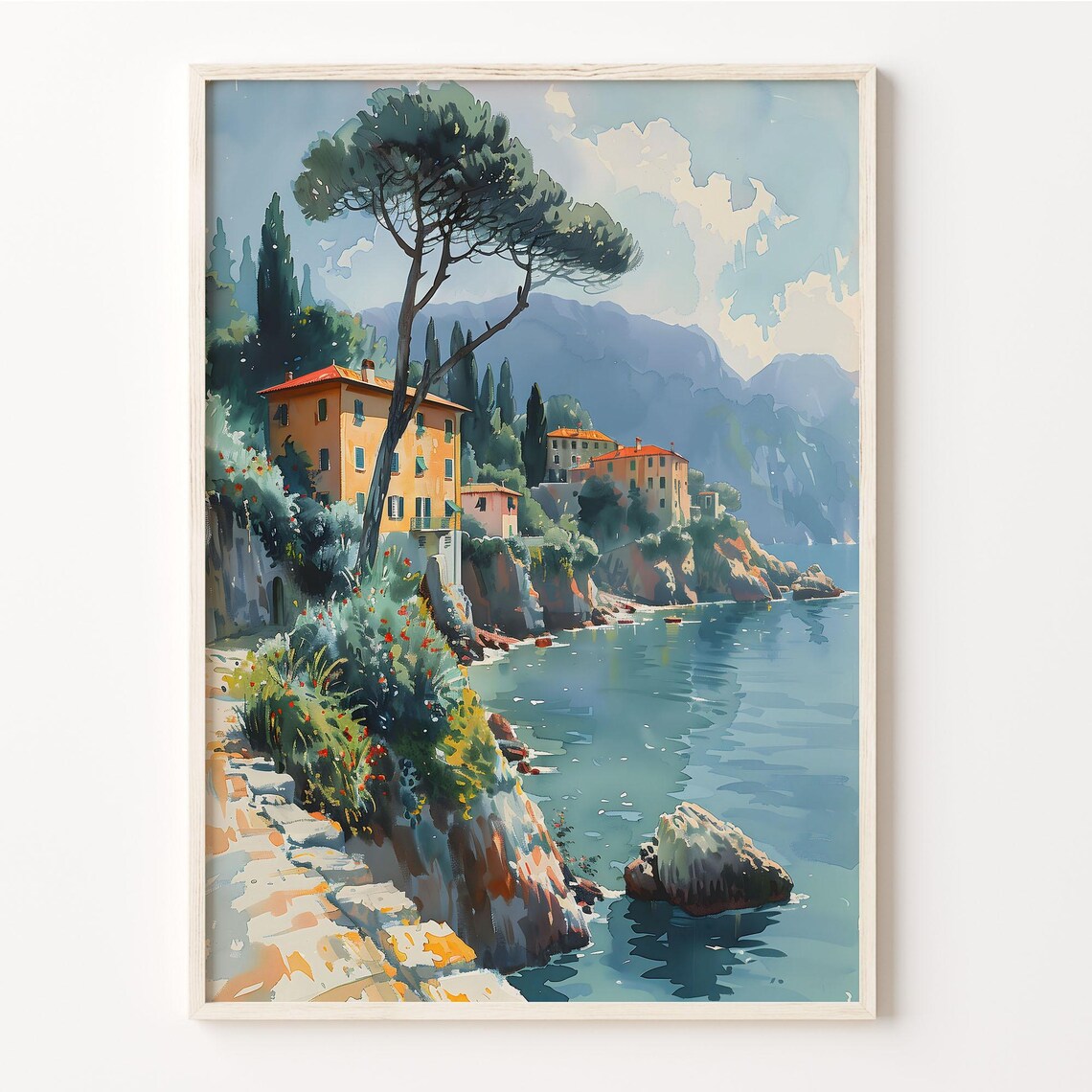 Italy Coast Watercolor Painting Travel Poster