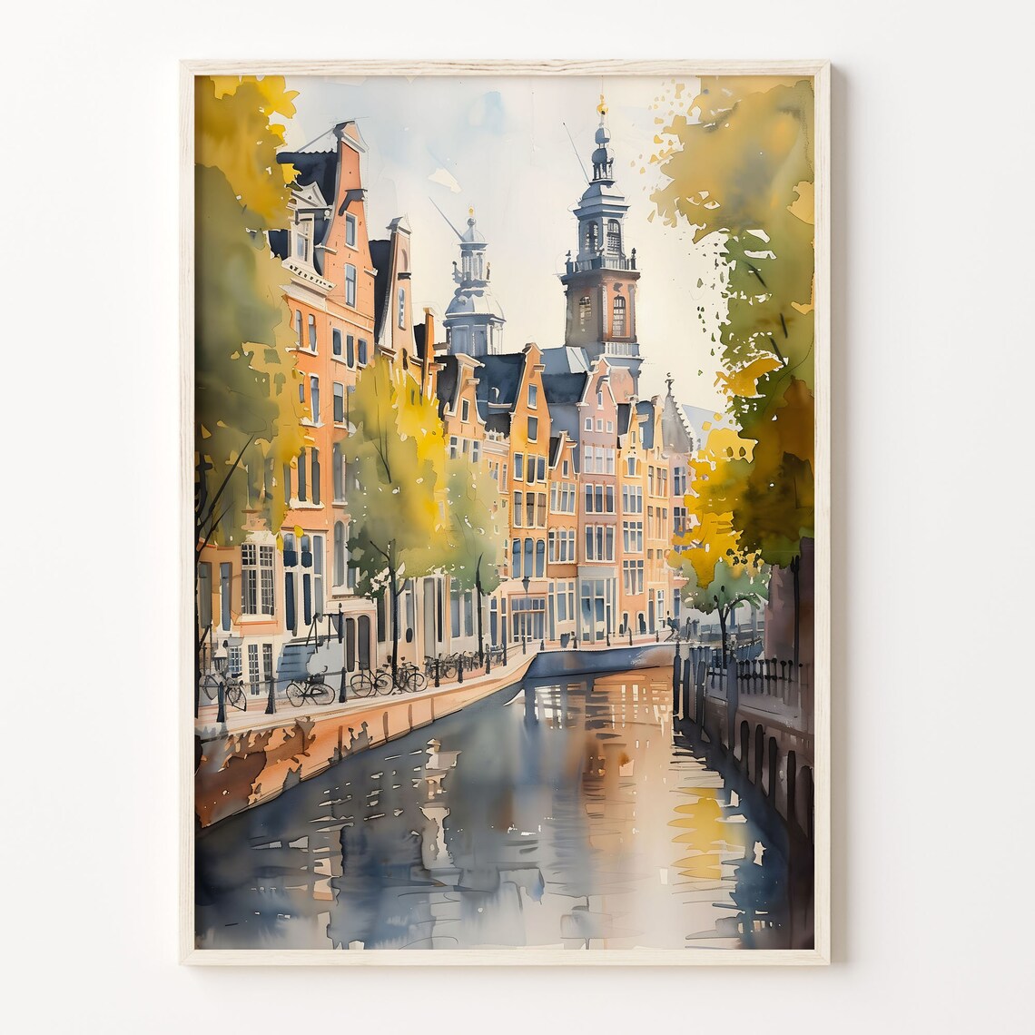 Amsterdam Watercolor Painting, Travel Wall Art Print