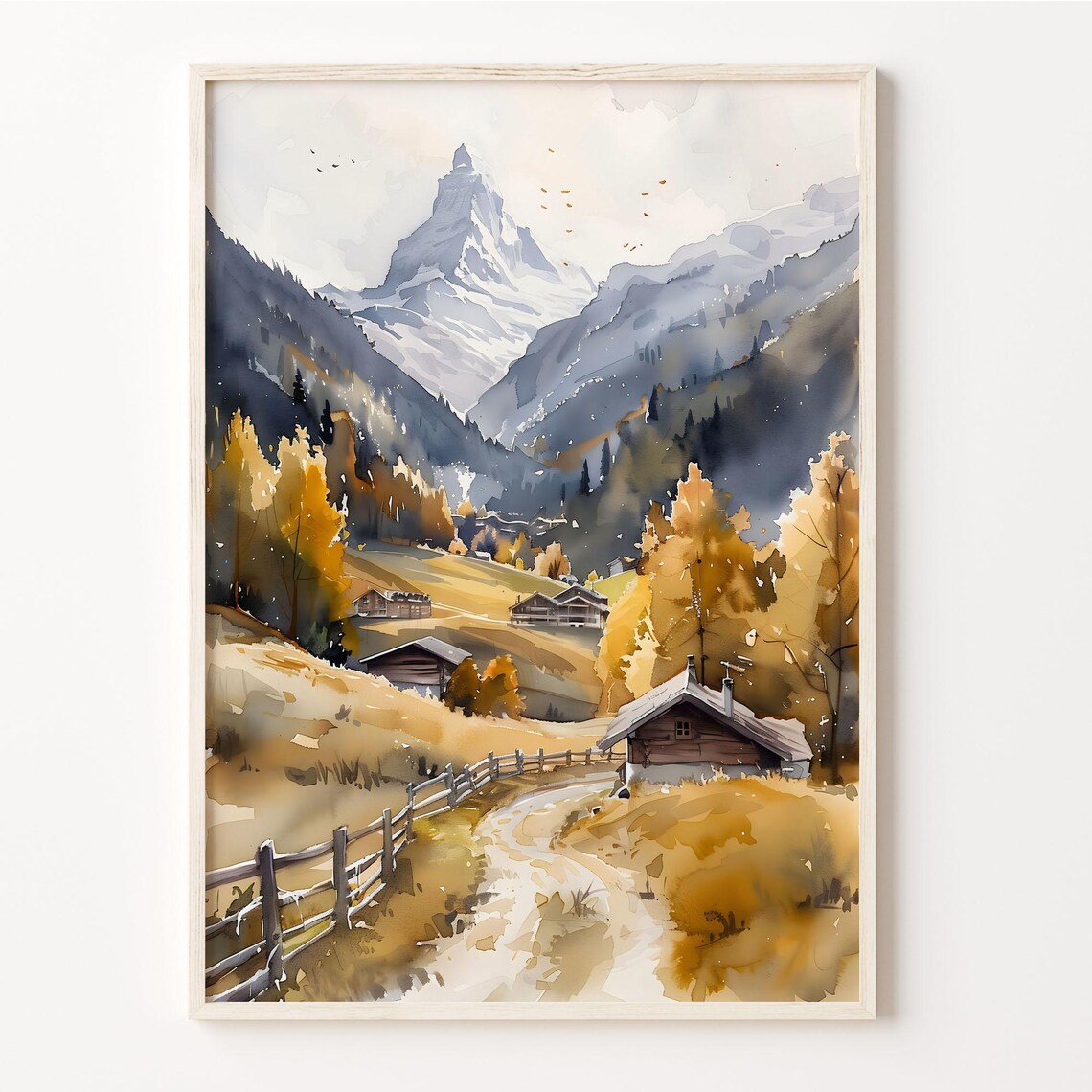 Zermatt Switzerland Matterhorn Alpine Watercolor Painting Poster