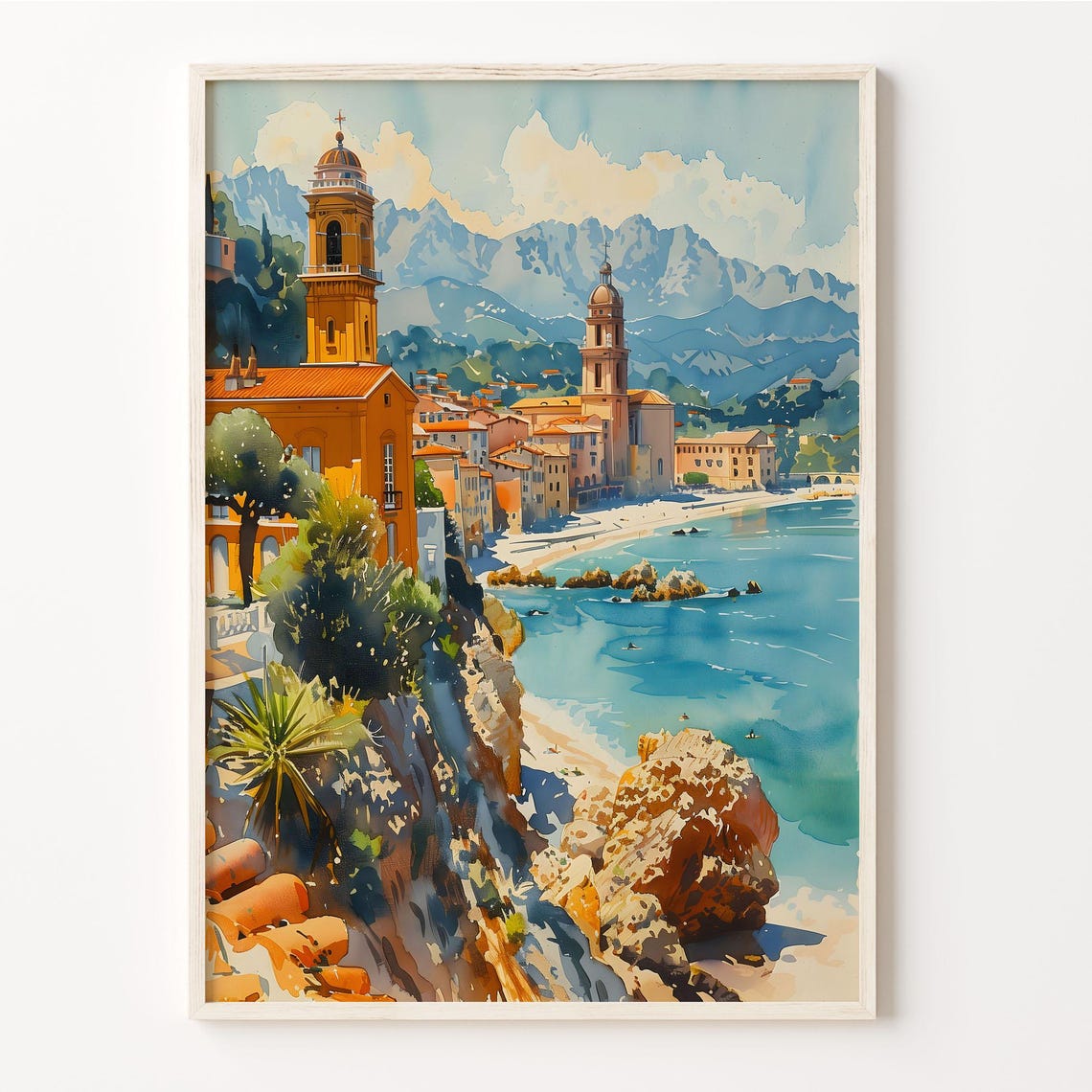 Menton Watercolor Painting Menton Print France Wall Art Menton Poster Cte Dazur Wall Art French Riviera Painting C30 745