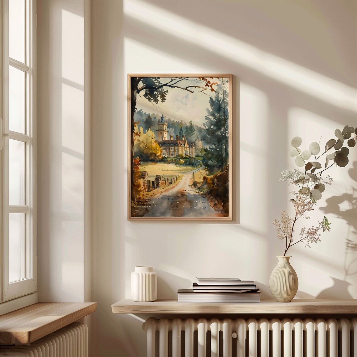 Goodwood English Country Estate Manor Autumn Watercolor Travel Poster - Image 4