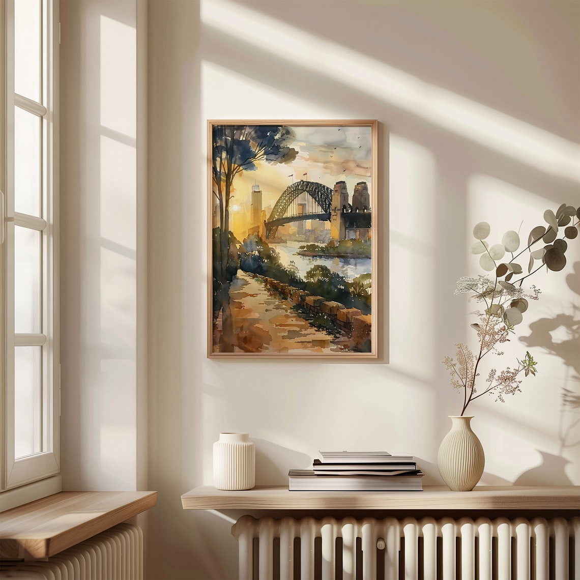 Sydney Harbour Bridge Sunset Waterfront Walkway Watercolor Poster - Image 4