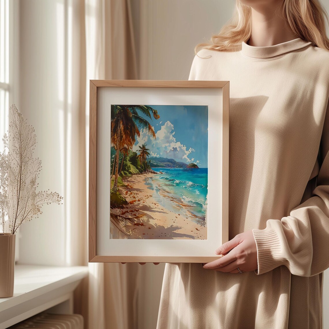 Belize Caribbean Turquoise Sea Beach Watercolor Painting Poster - Image 2