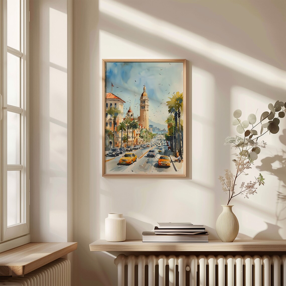 San Diego Watercolor Poster Palm Street Historic Golden Dome Tower - Image 4