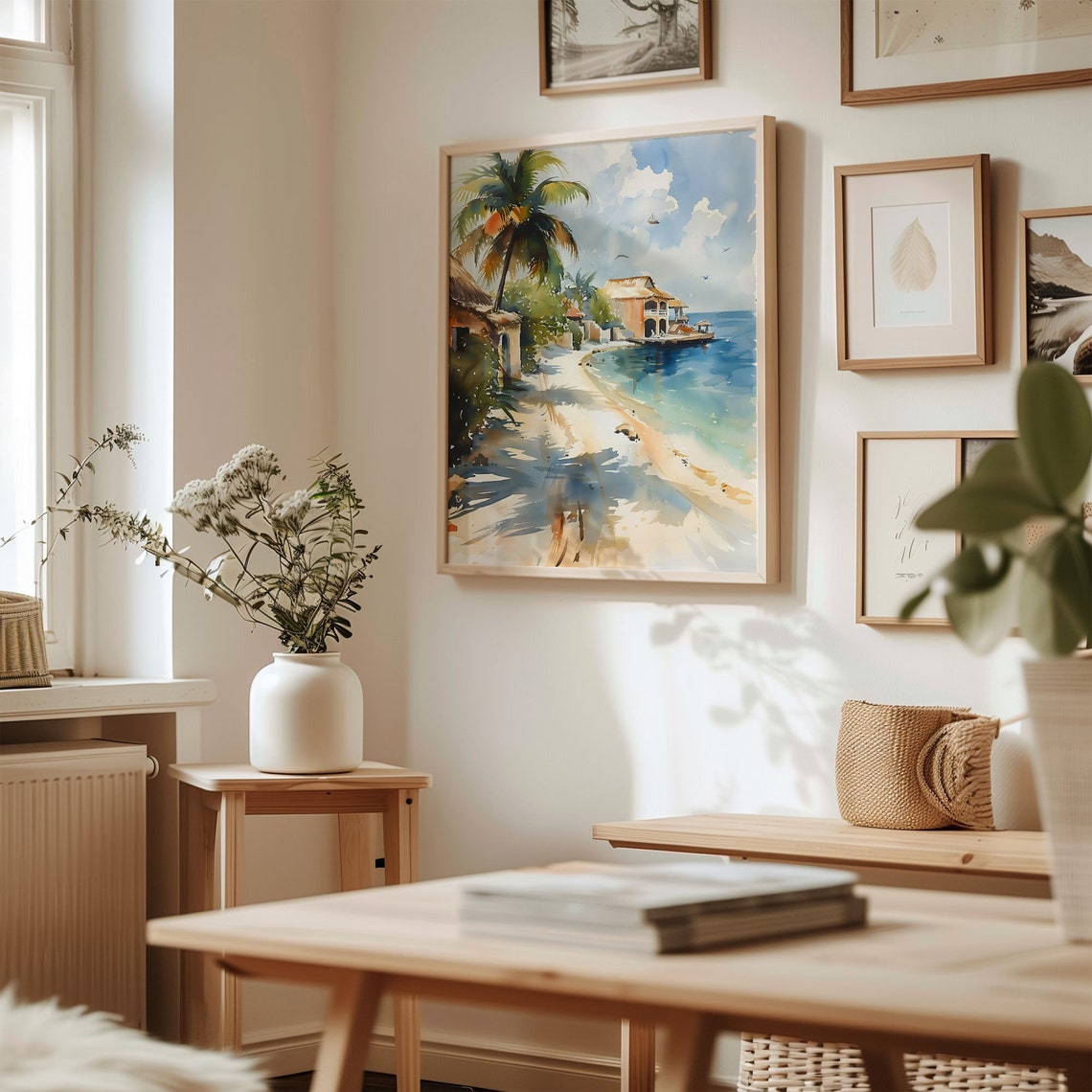 Maldives Watercolor Poster Overwater Villa Turquoise Sea Palms - Image 3