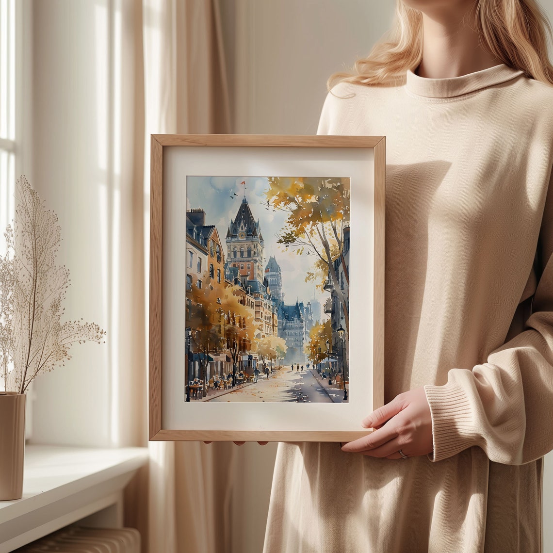 Montreal Quebec Old Town Chateau Autumn Street Watercolor Poster - Image 2