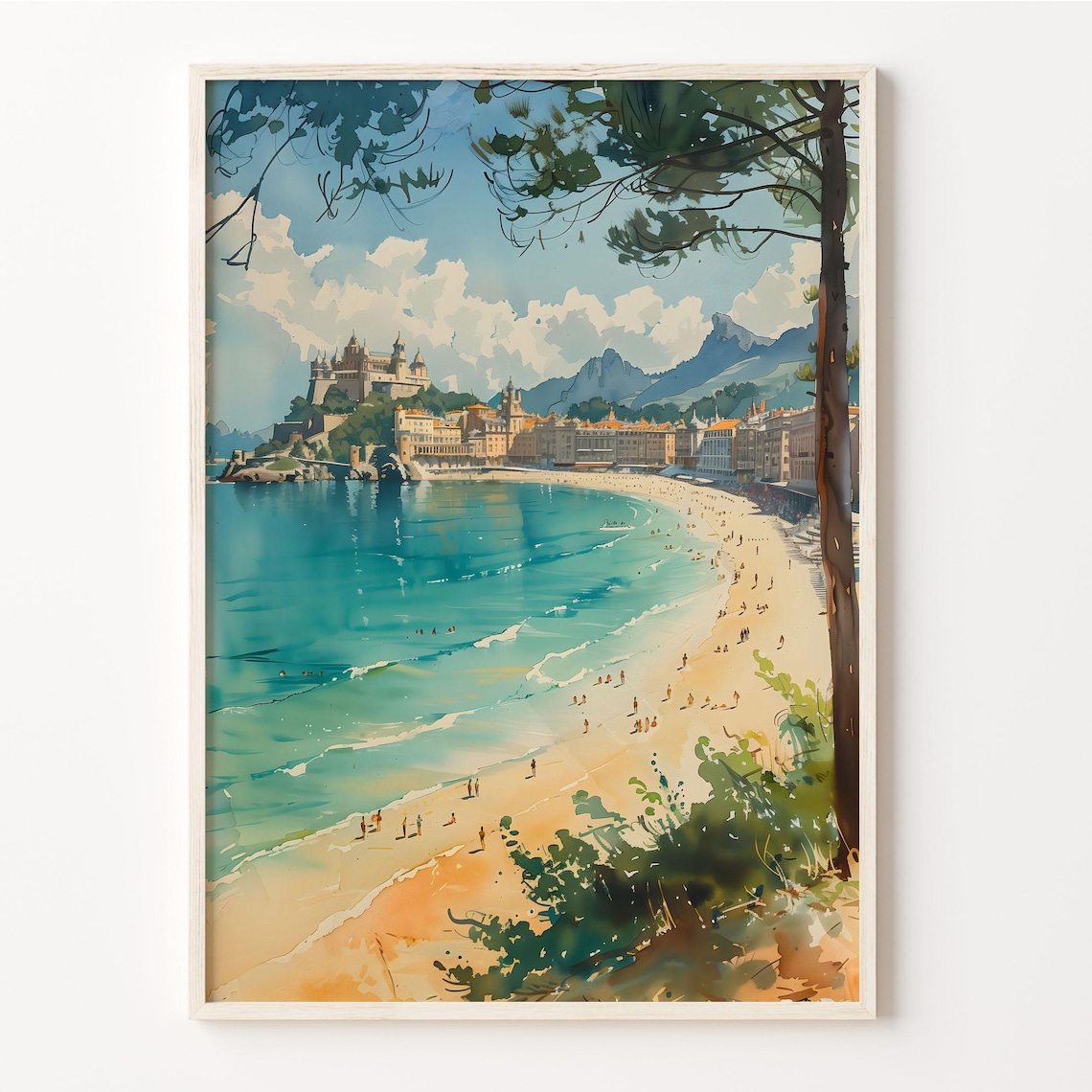 San Sebastian Watercolor Travel Poster, Spain Decor