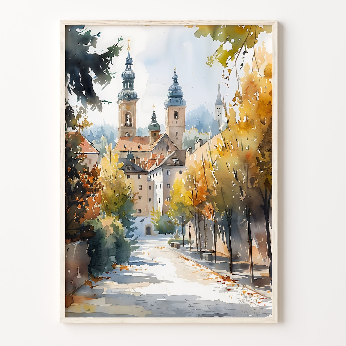 Krakow Watercolor Travel Poster, Poland Wall Art