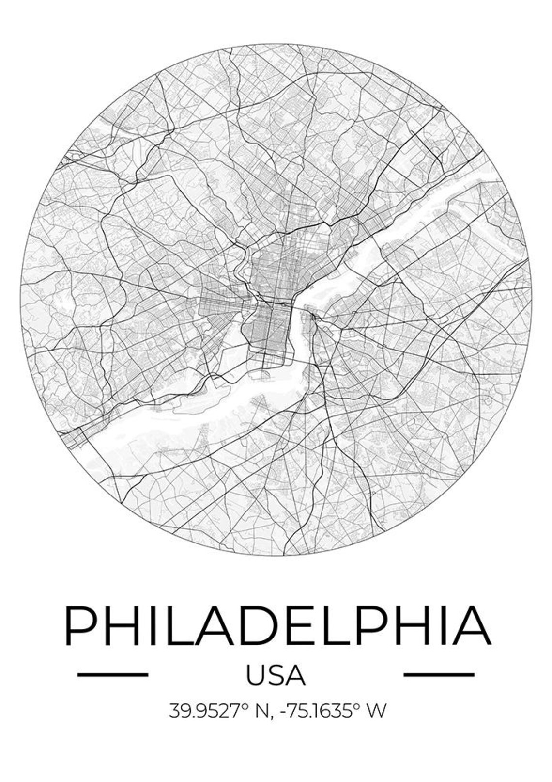 Philadelphia USA Round City Street Map Art Travel Gift Poster - Image 4