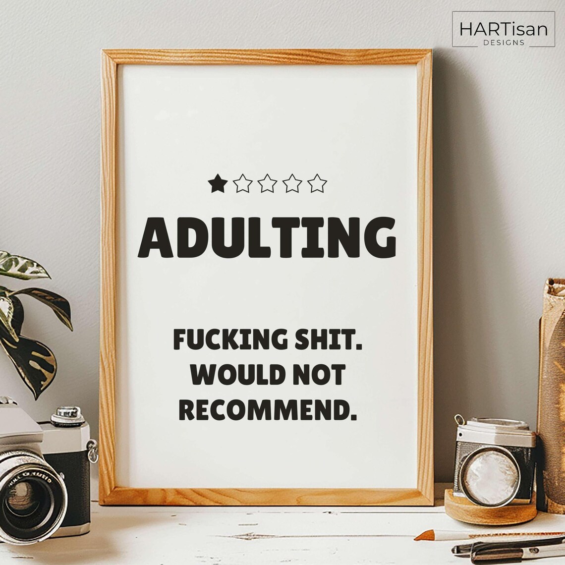Adulting One Star Review Funny Sarcastic Cheeky Green Quote Poster - Image 2