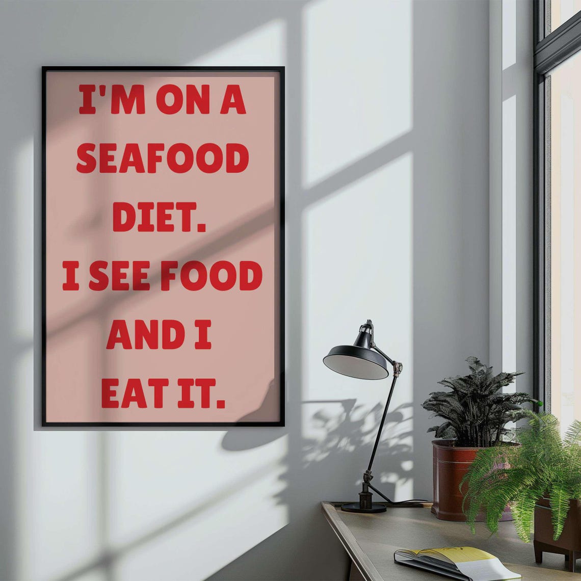 I Am On A Seafood Diet Cheeky Food Quote Green Kitchen Poster - Image 3