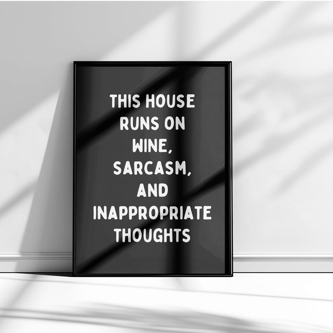 This House Runs On Wine Sarcasm Navy Blue Funny Quote Poster - Image 5