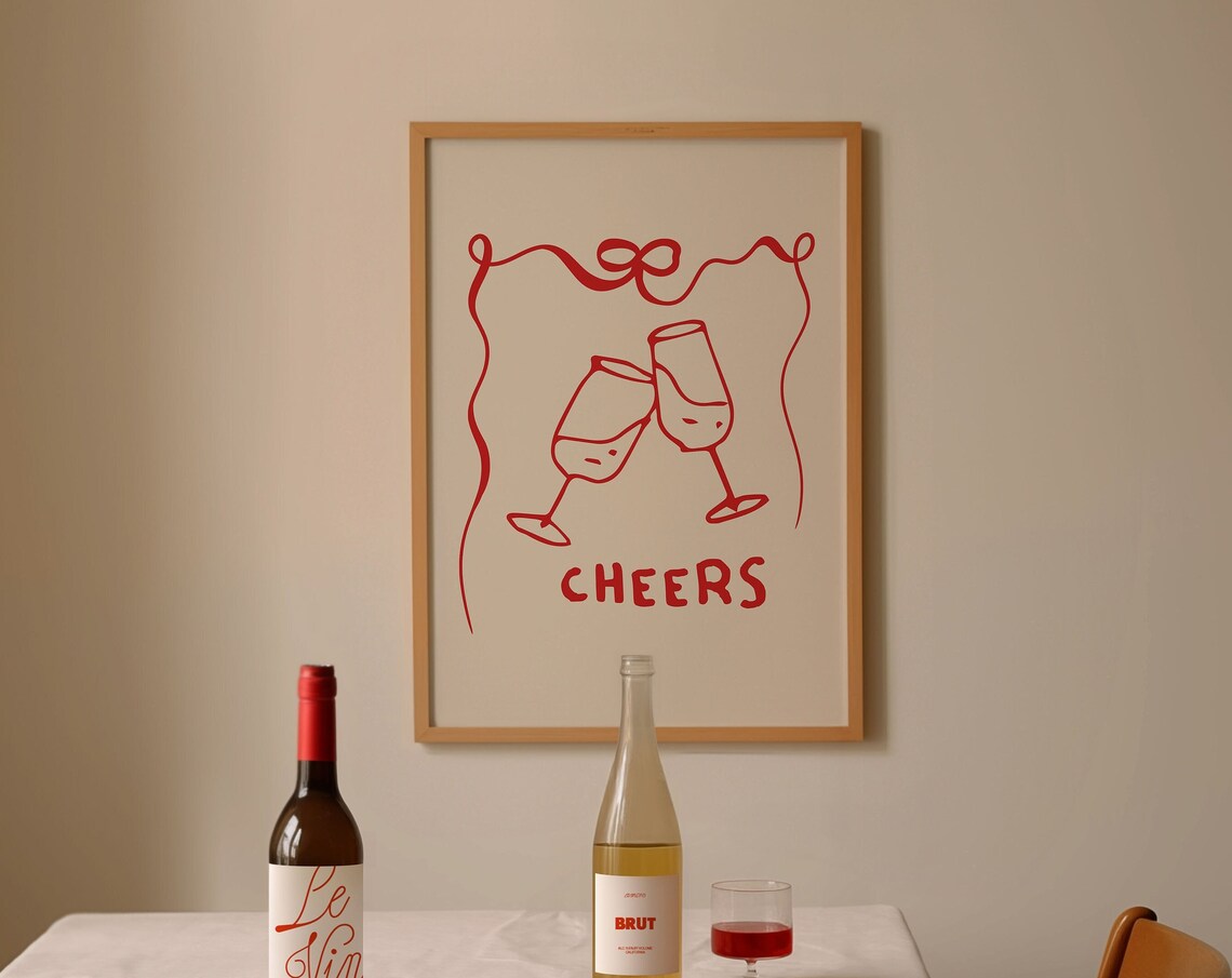 Cheers Red Clinking Glasses Celebration Bar Party Wall Poster - Image 2