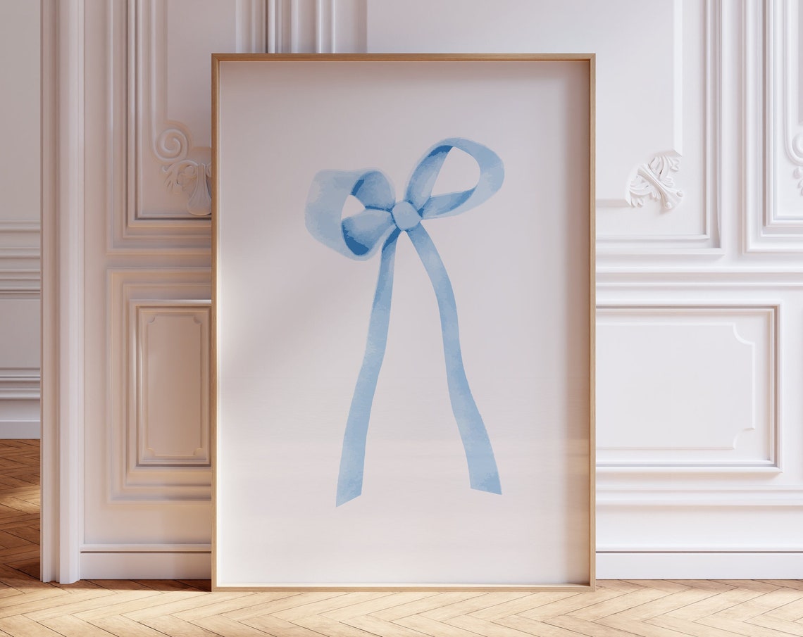 Watercolor Light Blue Bow Soft Feminine Ribbon Coquette Wall Art - Image 2