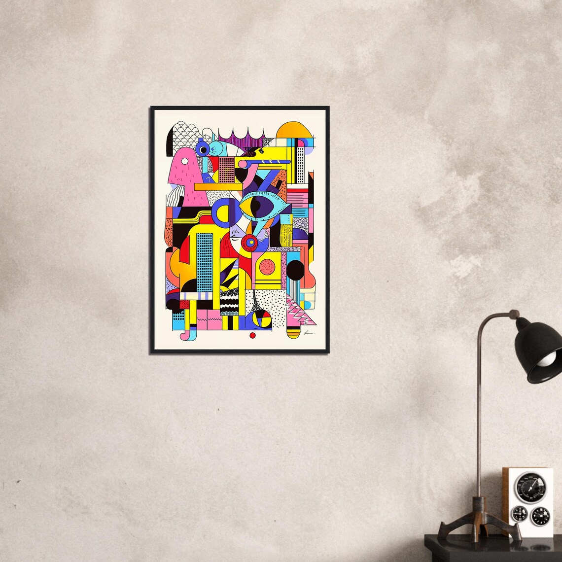 Geometric Bauhaus Style Abstract Shapes Pink Yellow Blue Art Poster - Image 7