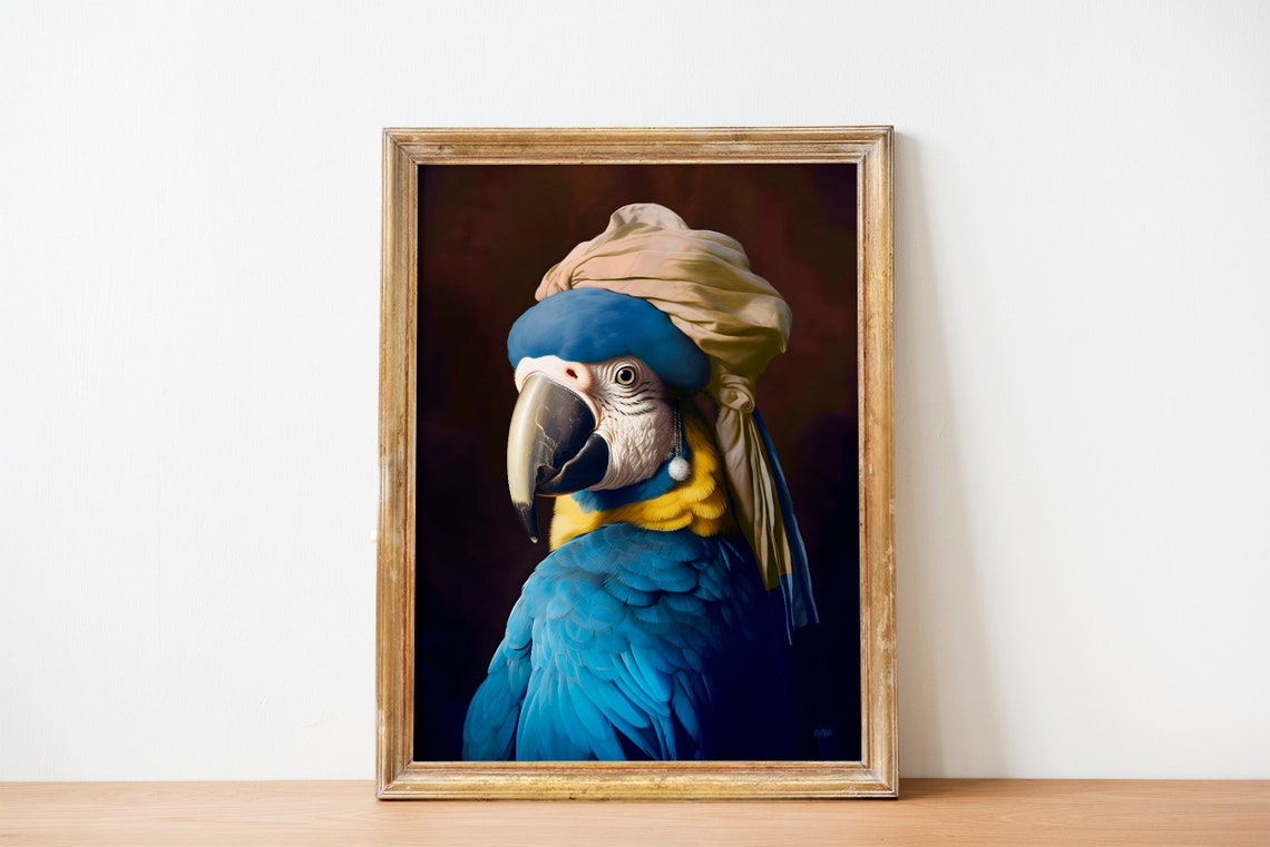 Parrot Bird Lover Funny Designed Baroque Style Nursery Home Dcor Portrait Johannes Vermeer Wall Artwork - Image 5