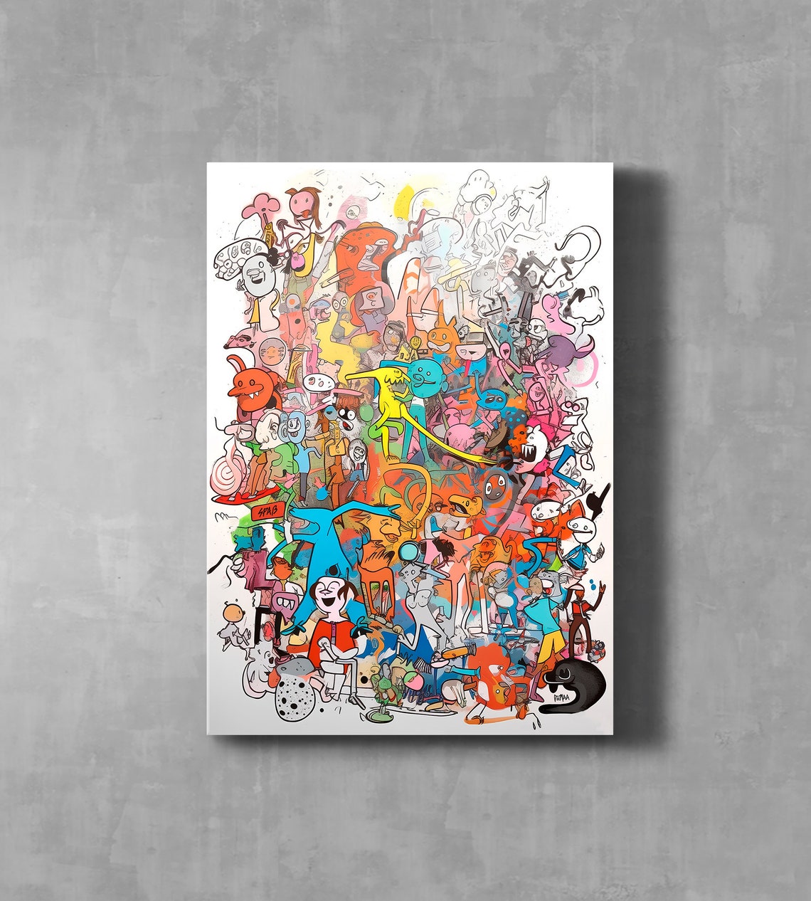 Pastel Cartoon Doodle Monster Collage Playful Kids Room Wall Art