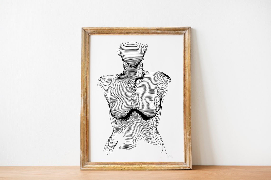 Female Torso Line Art Abstract Contour Body Ink Drawing Poster - Image 6
