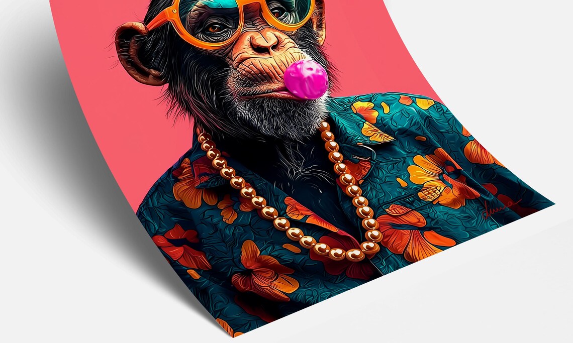Funky Monkey Pop Art Animal Poster, Tropical Decor - Image 5